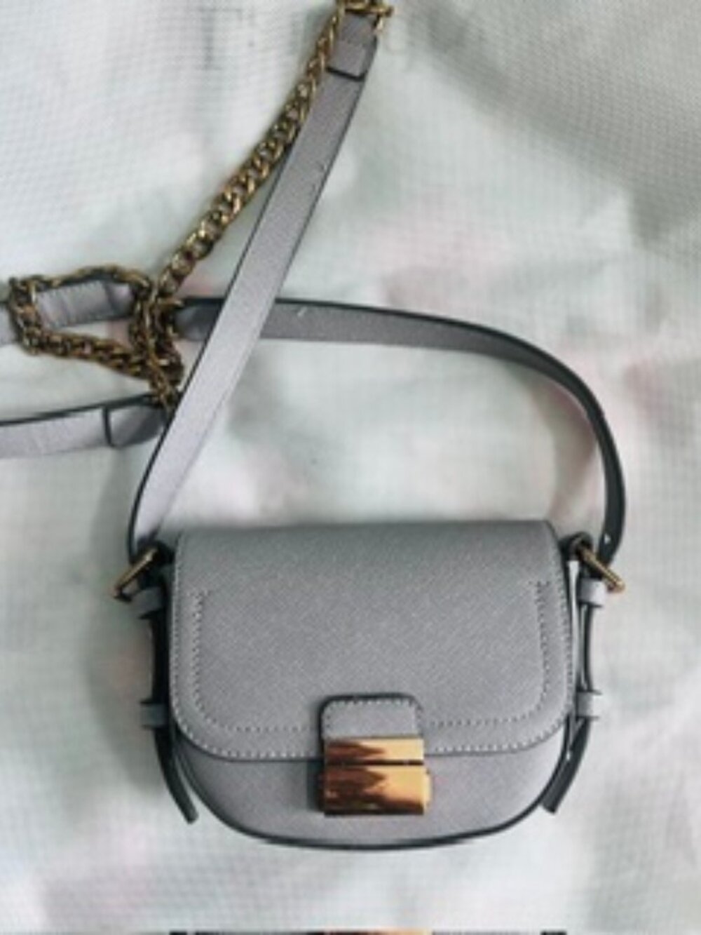 Love and Lore - Mini Saddle Crossbody Bag in Light Gray with Gold Lock